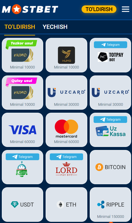 Пополнение и вывод средств Mostbet — UzCard, Humo, Click, Payme, Uzum
